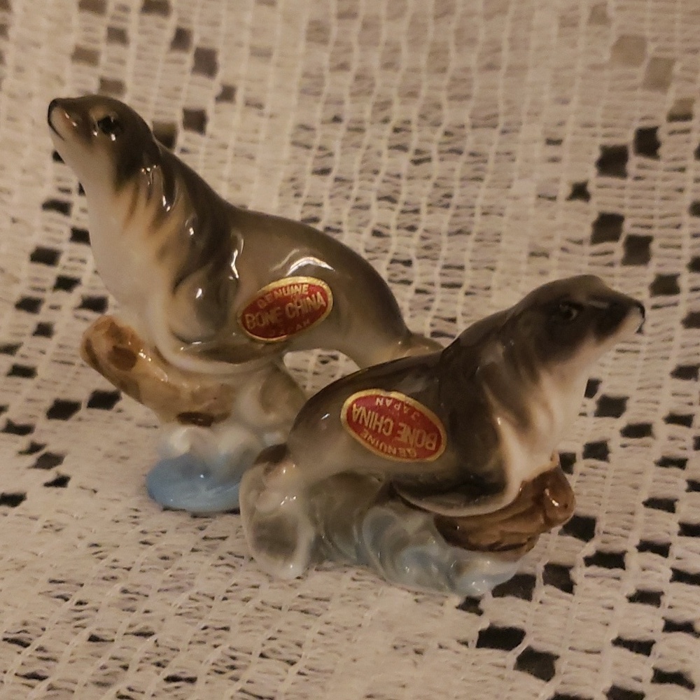 Miniature Seals | Pair of Bone China Figurines | Made in Japan